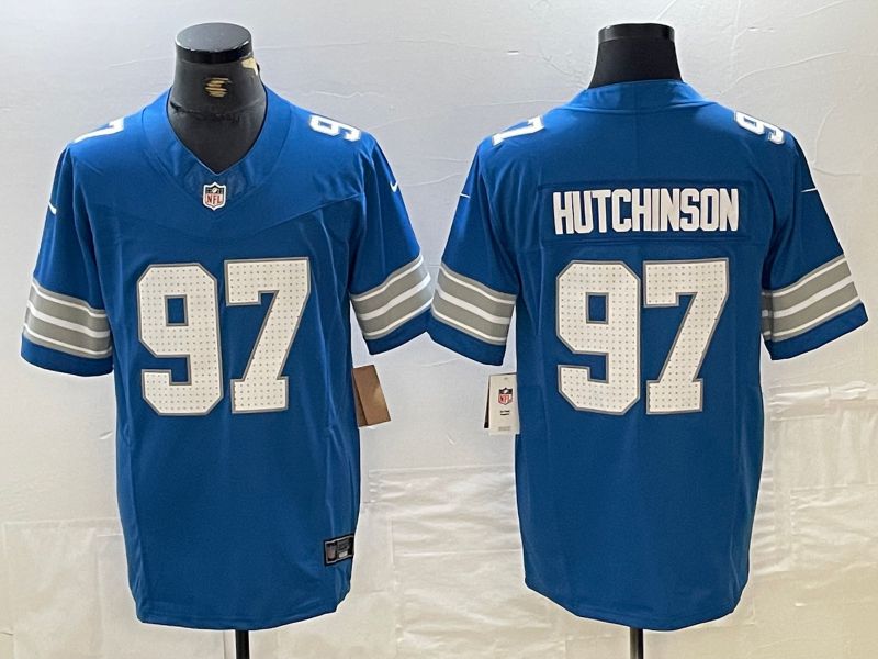 Men Detroit Lions #97 Hutchinson Blue Three generations 2024 Nike Vapor F.U.S.E. Limited NFL Jersey